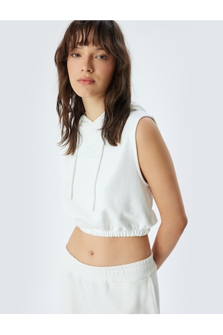 Koton Kolsuz Crop Kapşonlu Sweatshirt Üç İplik Şardonsuz Ekru 5wak10092ek Ekru