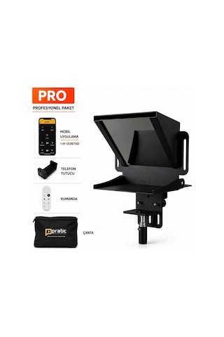 Pratic Teleprompter PRO Set – Bluetooth Kumanda ve Taşıma Çantası Yerli Üretim