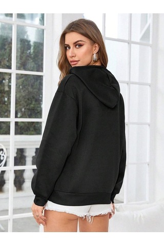 Clayes Kalp Logo Sweatshirt - Siyah Baskılı Oversize Kapüşonlu Siyah