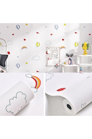 50x280cm 1,4m2 Gökkuşağı Balon Kendinden Yapışkanlı Duvar Kağıdı Silinebilir Esnek Çocuk Odası