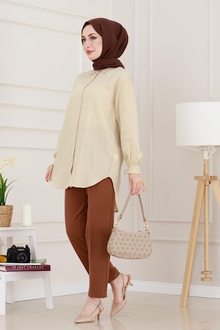 Sevitli Taş Detaylı Hilal Tunik-bej-4955 Bej