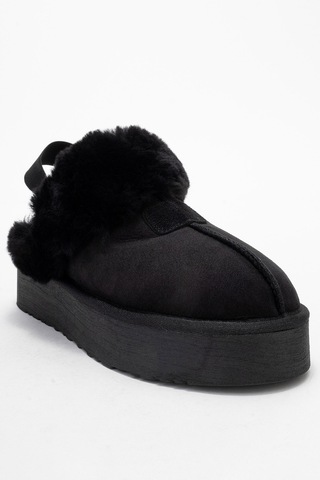 Olessa Siyah Hakiki Deri Süet Kadın Kürklü Terlik Siyah