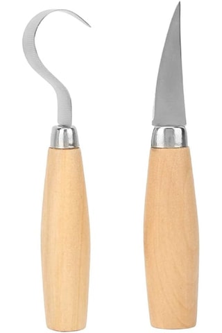 Ahşap Saplı 2'li Profesyonel Oyma Bıçak Seti İskarpela Paslanmaz Çelik Keskin Uçlu, Kanca Ve Düz Uçlu Ağaç Oyma Kalemi Hobi, Heykel Ve Detay İşçiliği İçin Ergonomik Tasarım El Aleti Seti