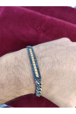 Modagümüşevi Siyah Zirkon Taşlı Gümüş Gurmet Bileklil