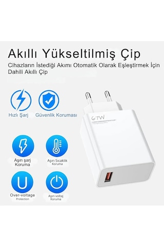 Tonex 67w Usb Girişli Turbo Şarj Adaptörü Başlık Beyaz
