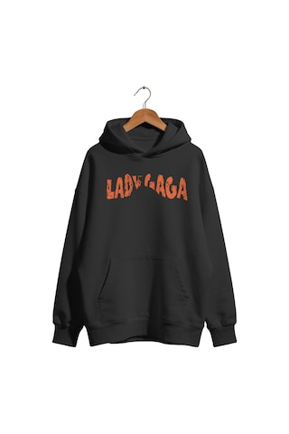 Sevbano Lady Gaga Şarkıcı Baskılı Unisex Oversize Premium Kapüşonlu Hoodi Siyah
