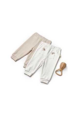 Bebek 2'li Pantolon %100 Organik Pamuk, Bebek-yenidoğan Serisi - Csy8105 Ekru