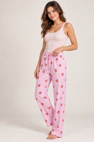 Womanandkids Night Pembe Kadın Çizgili Bluz Desenli Askılı Pijama Takımı