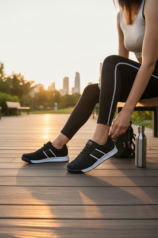Enoch Erkek Günlük Spor Ayakkabı Nokta Detaylı Sneaker Fileli Hafif Taban Yürüyüş Modeli Siyah