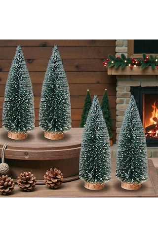 4 Adet Mini Karlı Yılbaşı Ağacı 12 Cm Mini Karlı Noel Ağacı 12x6 Cm Noel Ağacı Yılbaşı Dekor Ağaç