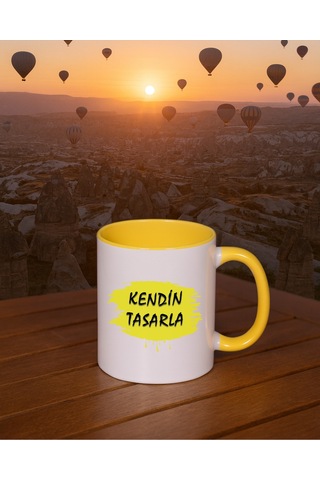 Kendin Tasarla Bardak - Kişiye Özel Bardak Satıya Sor 2 İçi Kulbu Sarı Bardak