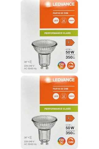 2 Adet Ledvance 4,5w Ilık Beyaz 4000k Dim Edilebilir Gu10 Duylu Cam Spot Ampul