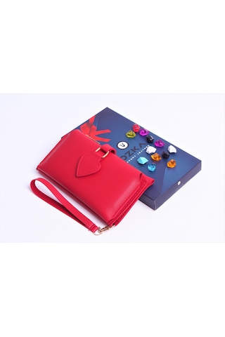 Ozka Leather Collection Kişiye Özel Kalp Klipsli Kadın Cüzdan Kırmızı