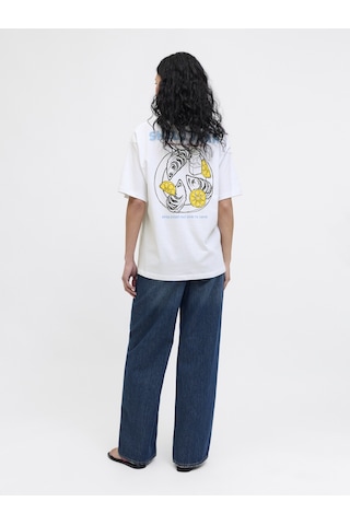 Jack & Jones Kadin Sirt Baskili Bol Kalip Tisört - Millow - 12297856 - 1 Beyaz