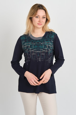 Detay Triko Kadın Taş Detaylı Desenli Yanları Yırtmaçlı Uzun Kol Anne Bluz 5741 Lacivert Lacivert