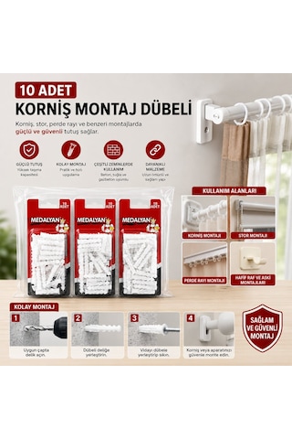 Medalyan Dl-57 Korniş Montaj Dübeli 10 Adet Plastik Çivili - 12'li Paket