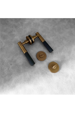 Duo One-s Zamak Mat Antik Sarı - Siyah Rozetli Zamak Wc Banyo Kapı Kolu 1 Takım