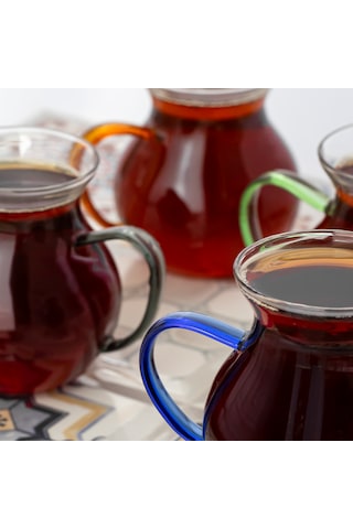 Porsima Lm-0035 Ehli Keyf 4 Parça Çay Seti Kulplu Bardak Takımı Çok Renkli