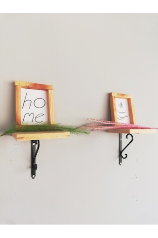 2'li Siyah Ferforje Ayaklı, Dekoratif Duvar Rafı 14x14