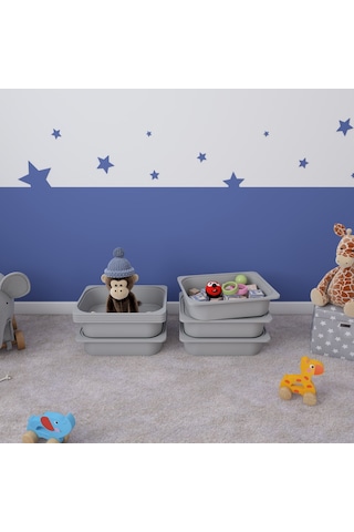 5 Adet Gri Kapaklı Çok Amaçlı Saklama Kutusu - Oyuncak Sepeti 5ks5k Gri