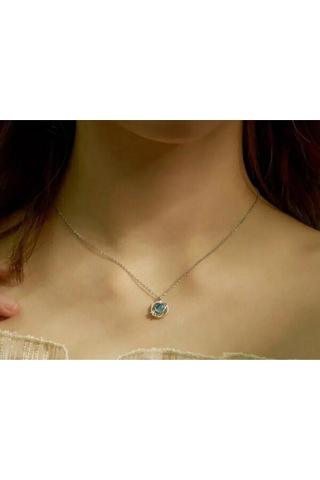 925ayar Gümüş Mavi Taşlı Aurora Gezegen Kolye