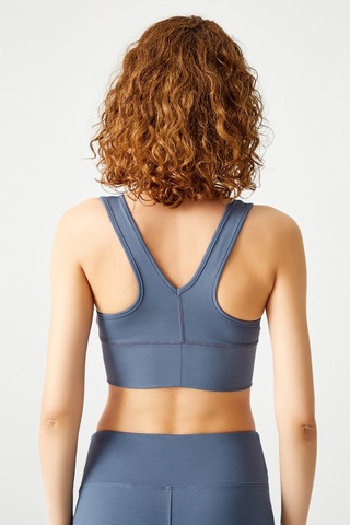 Los Ojos Antrasit Hafif Destekli Kaplı Önü Büzgülü Crop Top Büstiyer Low Scoop Antrasit