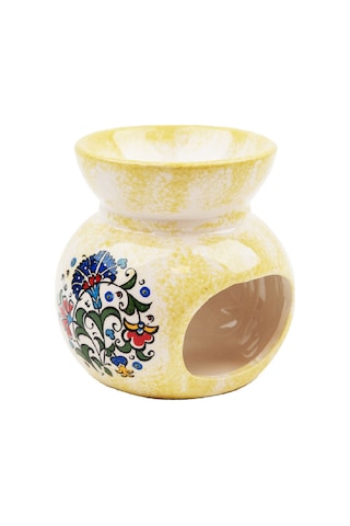 Motifli Seramik Buhurdanlık(Sarı)