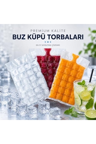 Buz Küpü Torbası - Pratik Doldurulabilir Buz Yapma Poşeti Sızdırmaz Tek Kullanımlık Buz Küpleri Soğuk Kompres İçecek Soğutma Hızlı Ve Hijyenik Çözüm Ev Piknik Kamp Parti Plaj Ofis 20