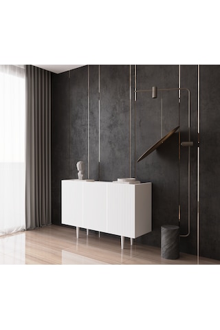 Enwood Capella Beyaz Mdf 3 Kapaklı Raflı 120 Lık Konsol