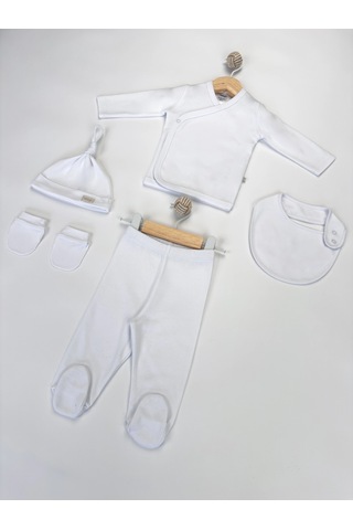 Sezgibaby Sezgi Bebek 5'li Hastane Çıkış Seti %100 Pamuk Unisex Beyaz