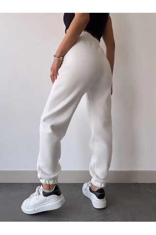 Valensdesign Üç İplik Basic Lastikli Eşofman Pantolon - Beyaz Gri