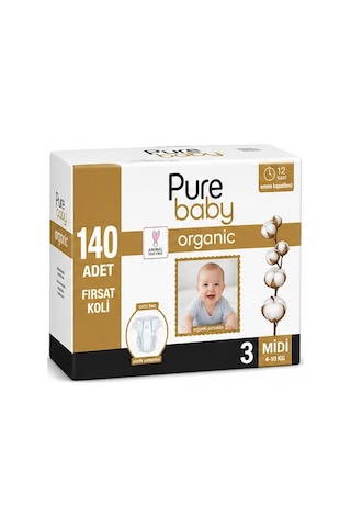 Pure Baby Bebek Bezi 3 Beden 4-10 Kg 140 Adet Mega Fırsat Pk 3 Numara