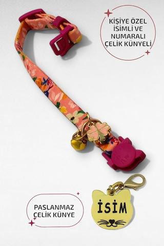 Caramelos Güvenlik Kilitli Kedi Tasması, Isimli Kedi Tasması, Kedi Isimlik, Kedi Künyesi, Safety Click Desen Y22-tek Diğer