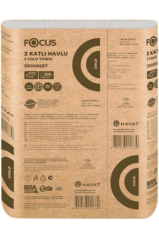 Focus Gold Z Katlama Kağıt Havlu Çift Katlı 22.5 X 24 Cm 200 Yaprak - 12 Adet 50005591