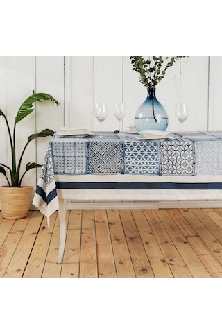 Karaca Home Castore Mavi Baskılı Masa Örtüsü 150x240 cm