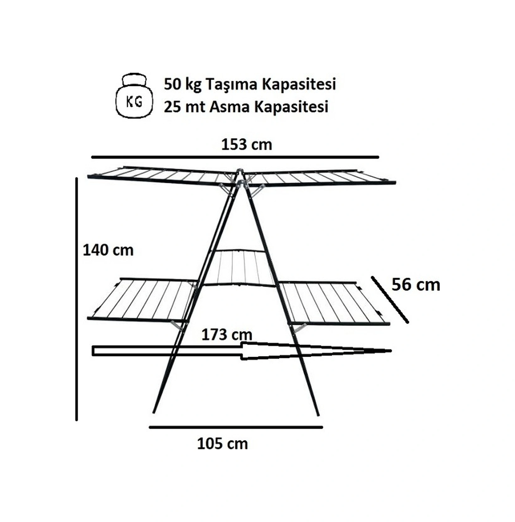 Akıllıelma - Perilla 57061 Exclusive İki Katlı Çamaşır Kurutmalık siyah