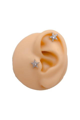 Lexroo Full Zirkon Taşlı Yıldız Kıkırdak Helix Tragus Piercing 1adet Çok Renkli
