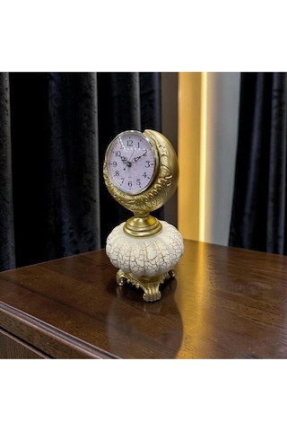 Royal Vintage Masa Saati Gold Detaylı Klasik Dekoratif Saat Altın