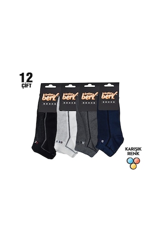 Berk Erkek Likralı Pamuklu Patik Çorap 12'Li Paket