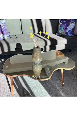 Fawdecor Aynalı Masif Ahşap Orta Sehpa - 80 X 50 Cm Ceviz Rengi