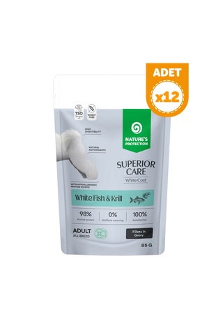 Nature S Protection Superior Care Beyaz Tüylü Köpekler İçin Beyaz Balıklı & Krilli Sos İçinde Yaş Köpek Maması 85g 12 Adet