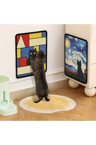 Honeybeeshop Dayanıklı Sisal Duvara Monte Kedi Tırmalama Tahtası Ve Matı Triangle Yumuşak Kumaş Dikişli Kenarlar Oyun İçin Kapalı Alan Tasarrufu Sanatsal Kedi Dekoru