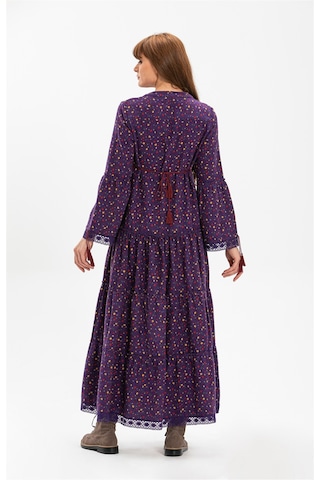 Uzun Kol Seçil Pazen Uzun Elbise Çıtır Desen Mor Mor
