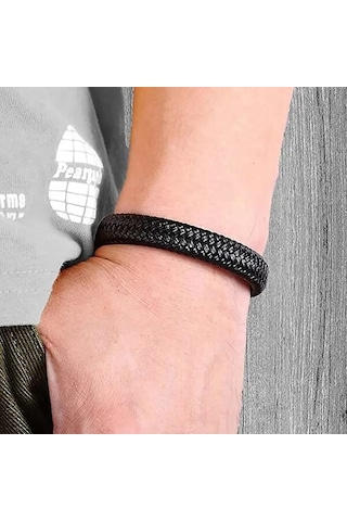 Gogoey Erkek Deri Bileklik Siyah