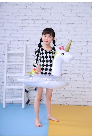 0-5 Yaş Beyaz Simli Unicorn Bebek Şişme Deniz Simidi, Çocuk Deniz Can Simidi, Yüzme Simidi Beyaz