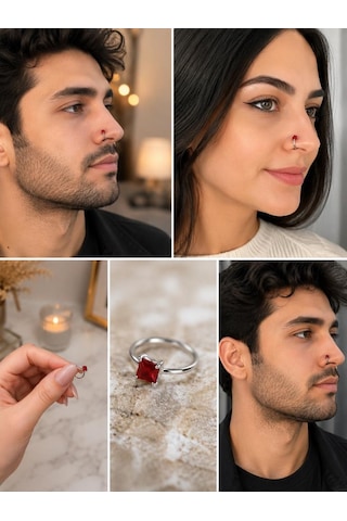 925 Ayar Gümüş Minimal Burun Hızması Piercing Zirkon Taşlı Unisex Halka Nose Ring Günlük Kullanım Şık Tasarım Gri
