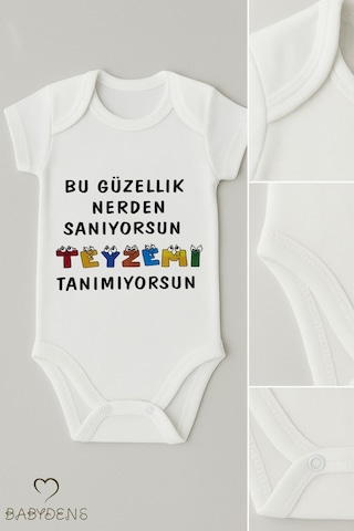 Babyden's Bu Güzellik Nereden Sanıyorsun Teyzemi Tanımıyorsun Yazılı Bebek Body Pamuklu Çıtçıtlı Kısa Kollu Beyaz