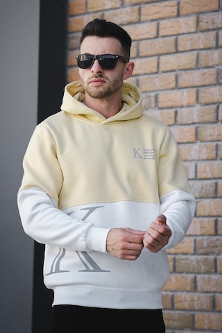 Oksit Kewin Üç İplik Şardonlu Baskılı Çift Renk Parçalı Kapüşonlu Erkek Sweatshirt 001