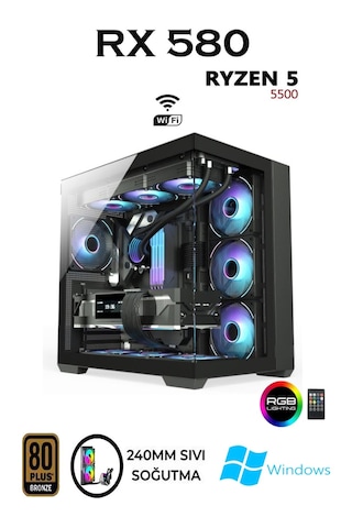Apphirex REBİRTH X50 R5-5500 32 GB 1 TB M.2 SSD 8 GB RX580 W11P Masaüstü Oyuncu Bilgisayarı