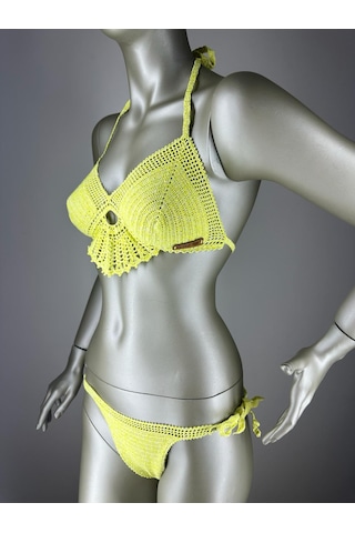 İvita Limon Sarısı Dantel Detaylı Çok Tarz El Yapımı Tığ Örgüsü Bikini